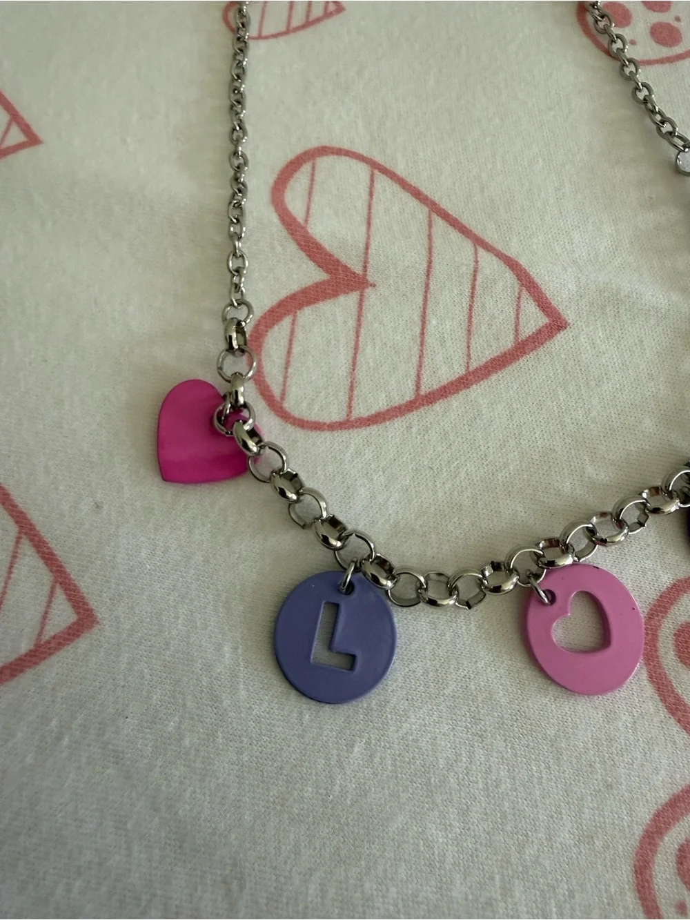GAP Silver Tone  Adjustable LOVE Necklace with Pink, Purple & Blue Charms NWT